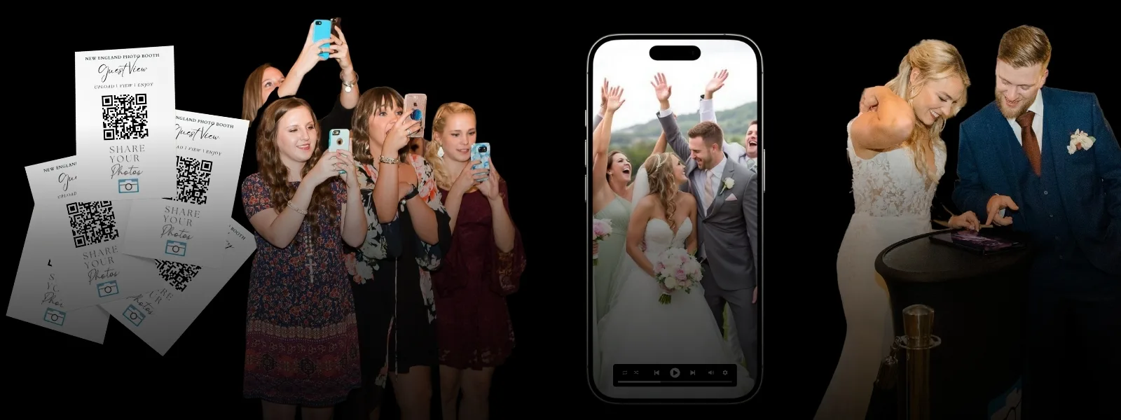 GuestView live shared guest photo gallery — guests scan a QR code to add their photos